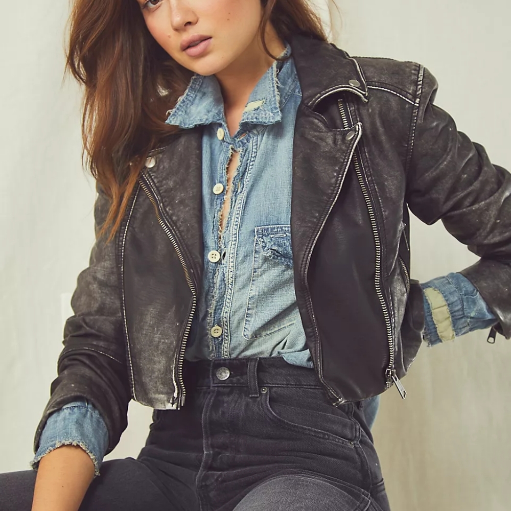 FREE PEOPLE nwot vegan leather cropped jacket